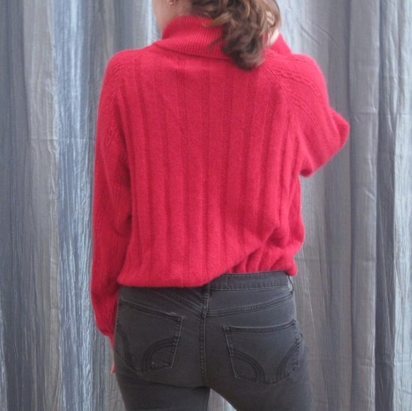 Vintage Fuzzy Red Knit Cowl Neck Sweater - Picture 2 of 5
